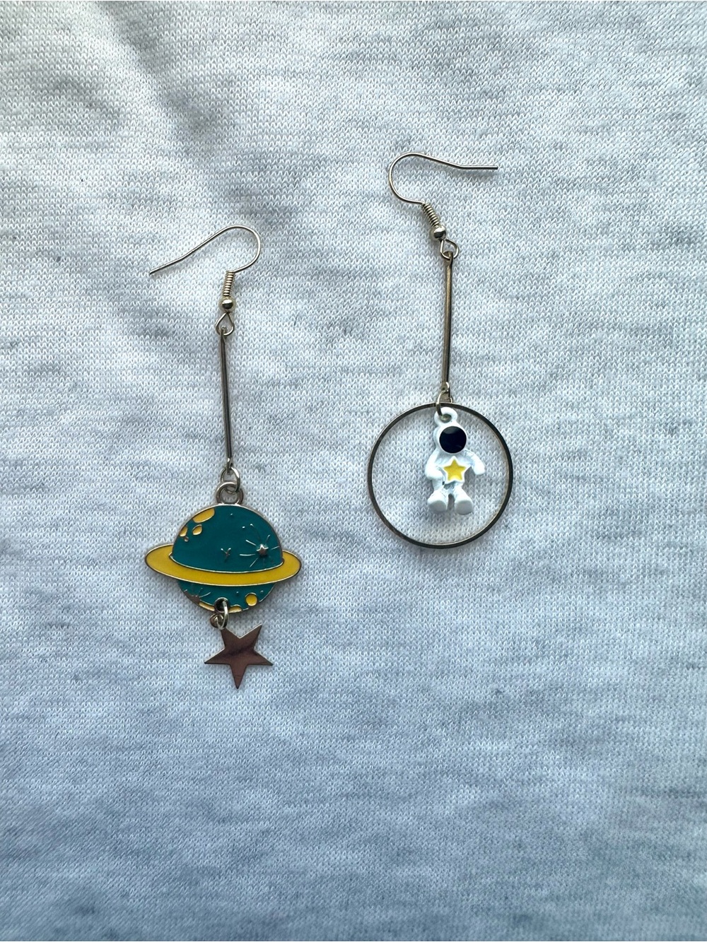 Space-Themed Dangle Earrings - Teal Planet & White Astronaut